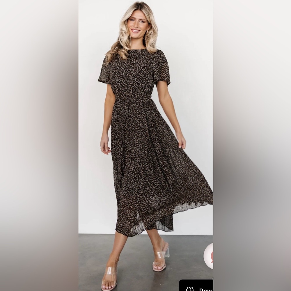 Baltic Born Black Prim Pleated Dress with Floral Pattern | Size XL | NWT